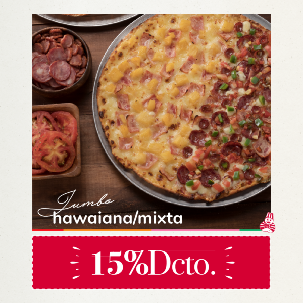 Cupón 1 - Pizza Jumbo 1/2 Mixta - 1/2 Hawaiana