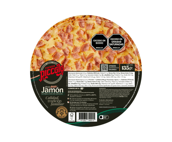 Pizza Baby Jamón y Queso Congelada