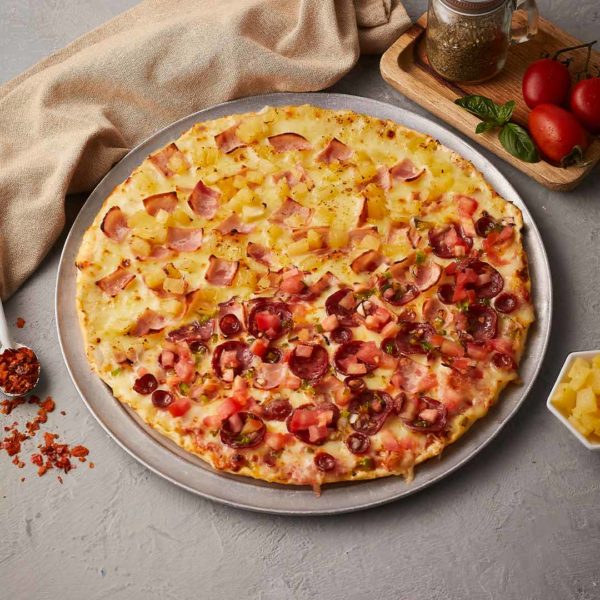 Cupón 1 - Pizza Jumbo 1/2 Mixta - 1/2 Hawaiana